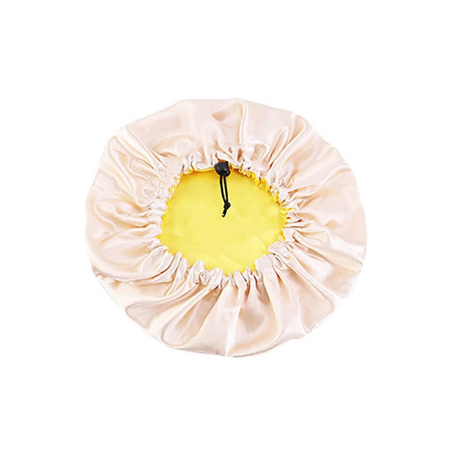 Adjustable Waterproof Double Layer Shower Cap for Women with Reversible Satin Lining Yellow