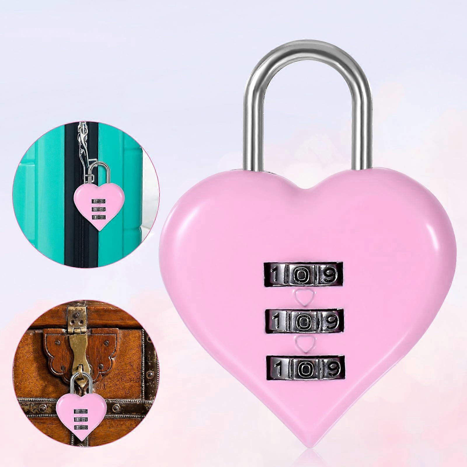 Pink Heart Shaped Combination Padlock with Resettable 3Digit Code for Luggage and Lockers