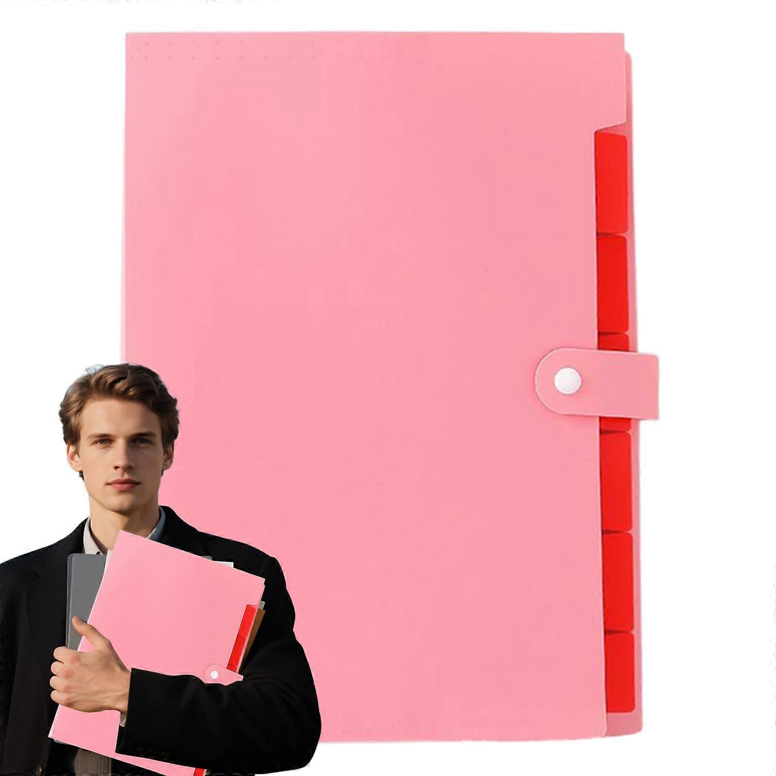 A4 Document Organizer with Colored Labels, Seven Pocket File Folder for School and Office Pink