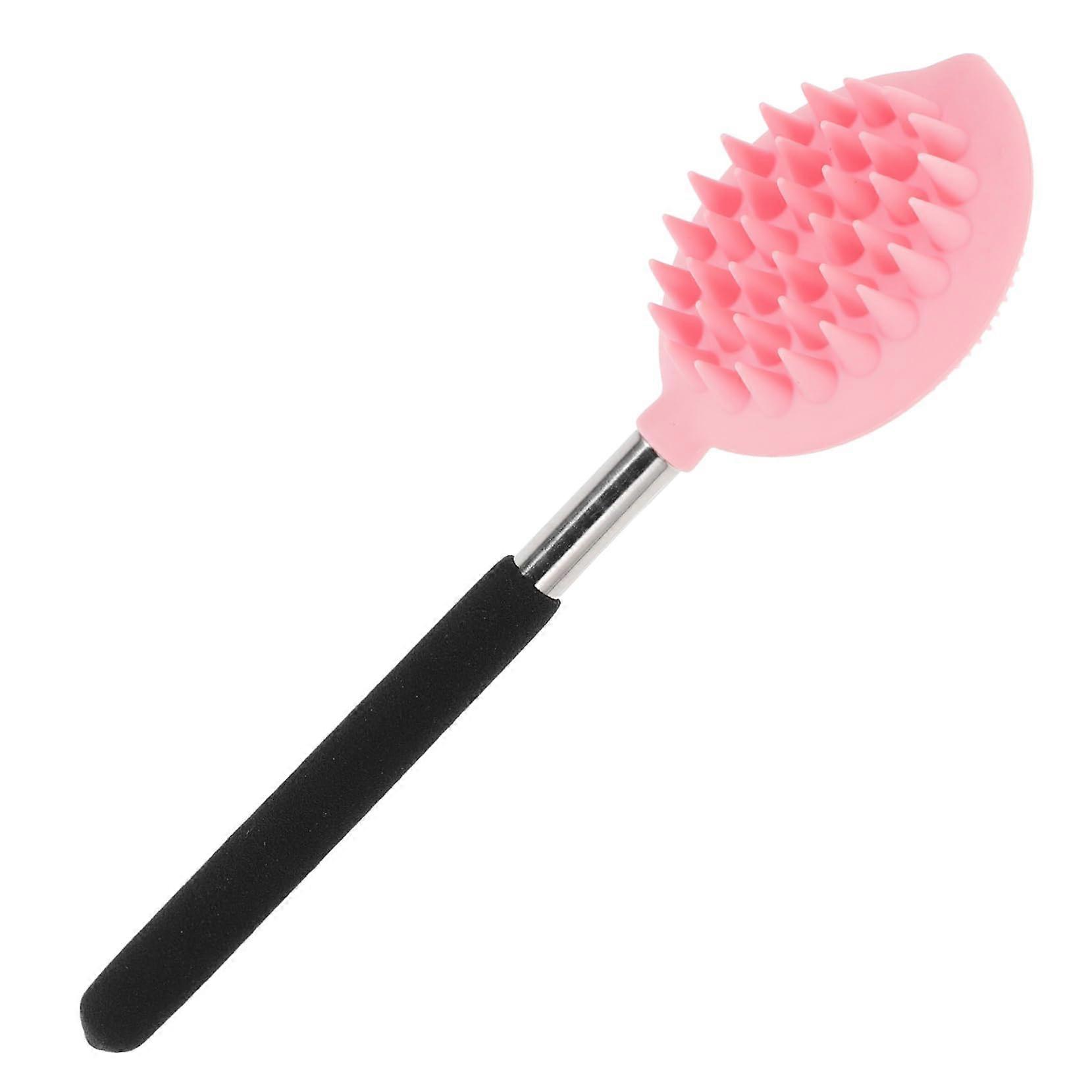 Shower Back Scrubber with Long Handle, DualSided Silicone Brush and Retractable Back Scratcher