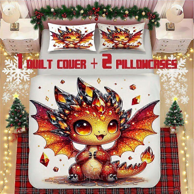Cute Dragon Flame Soft Printed Bedding Set Polyester Fabric Decorative & Warm