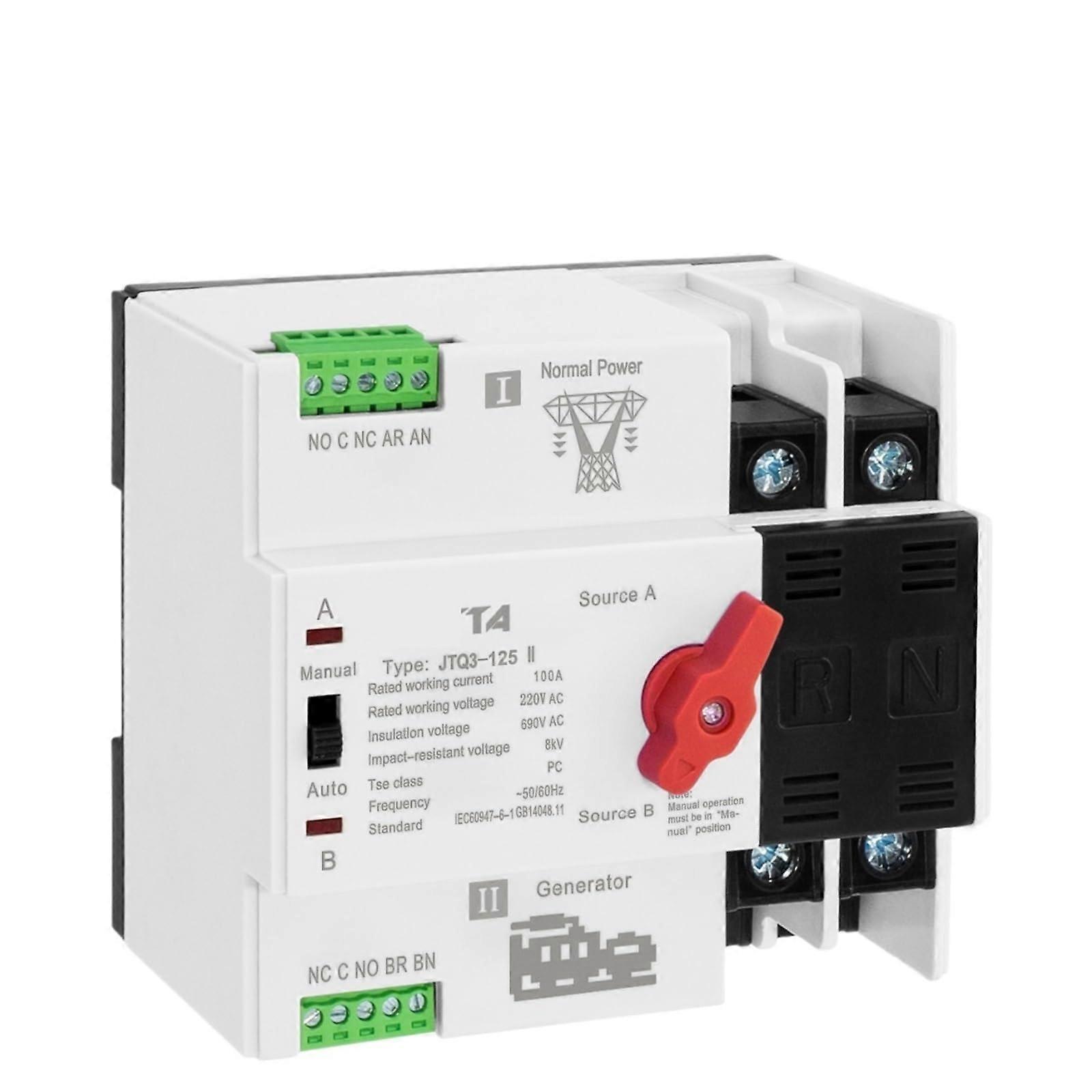 2P 100A 220V Automatic Transfer Switch Dual Power Selector for Generator Type