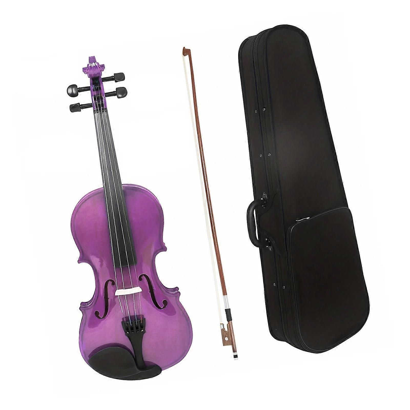 4/4 Full Size Solid Wood Beginner Violin for Adults with Warm Clear Tone and Protective Case Purple