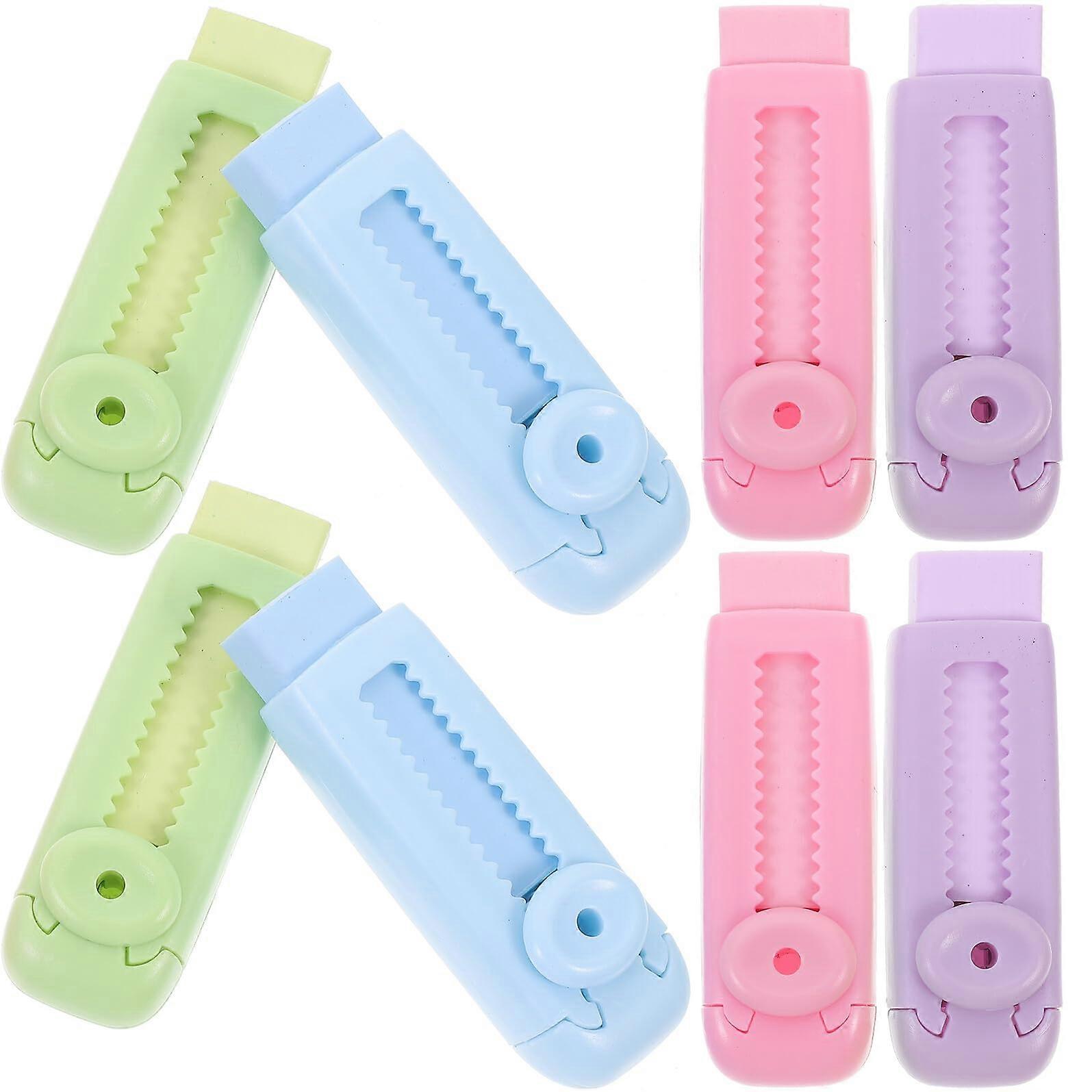 8Pcs Colored Retractable Erasers for Students with Slide Design Smudge for School and Exams