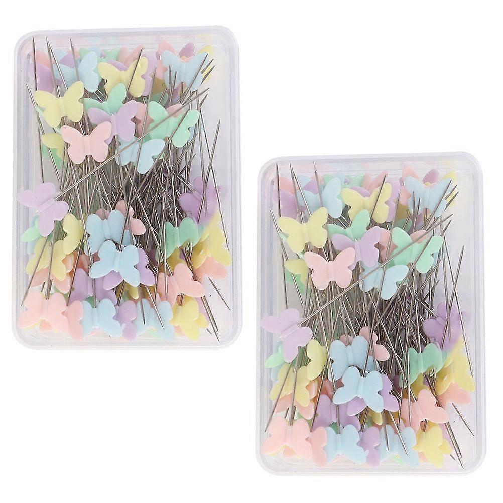 Sewing Needles Butterfly Head Pins Crafting Projects Steel Plastic Decorating 2 Boxes