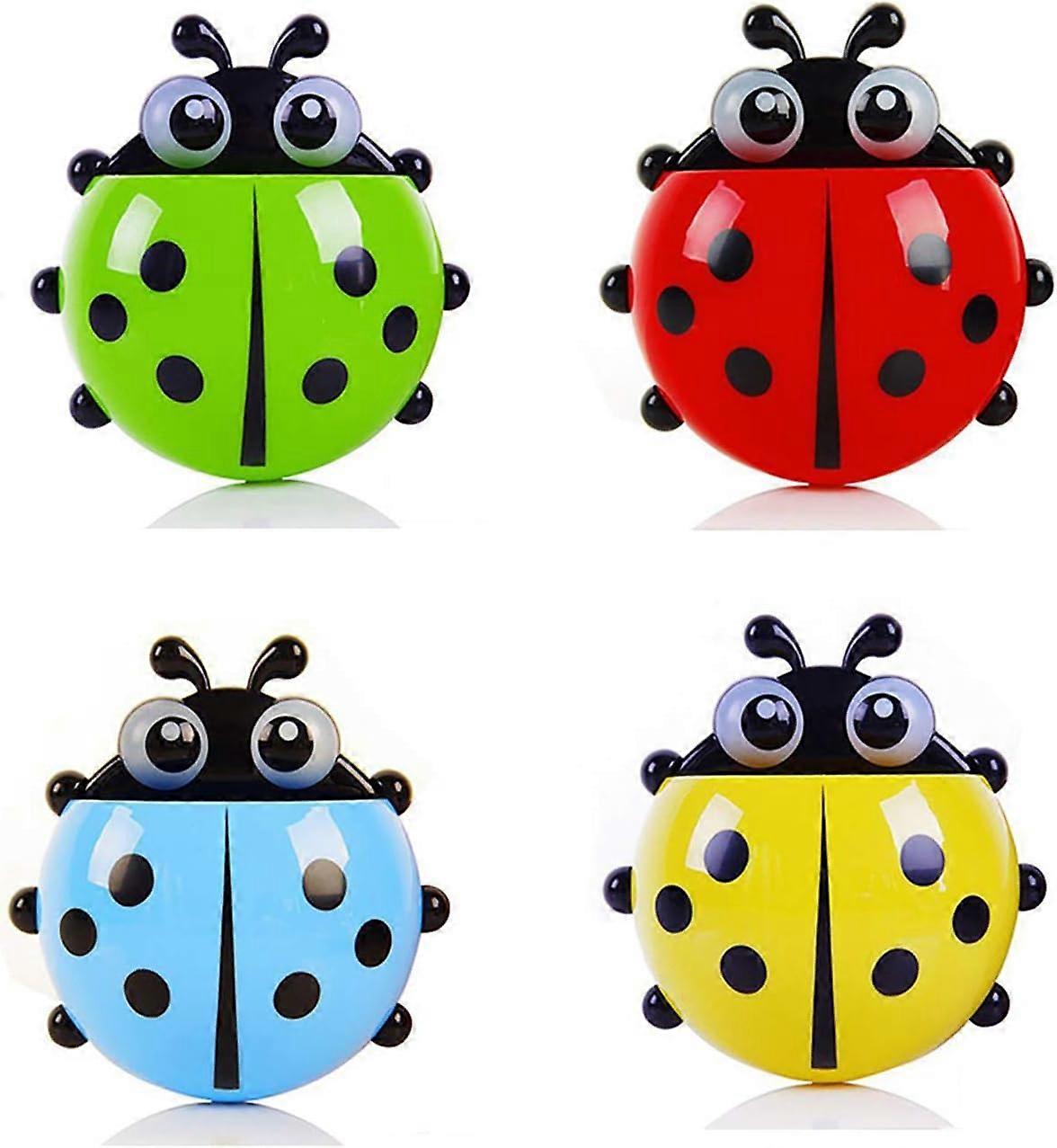 4-piece ladybug-shaped suction cup toothbrush holder set