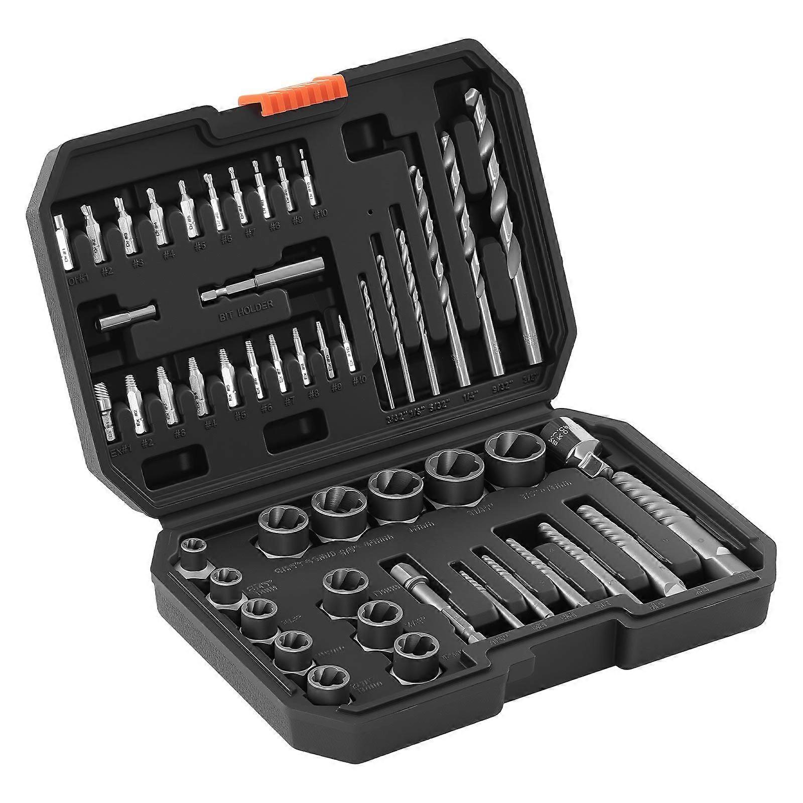 Screw Extractor Set with Drill Bits, 49 Pieces, Easy Out Nut Bolt Extractors and Drill Bits, with Adapters, Solid Storage Case