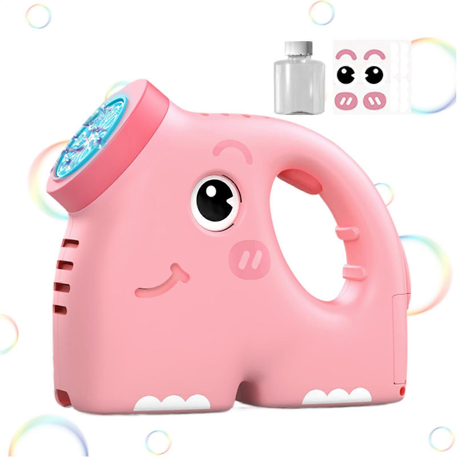 Pink 7 Inch Elephant Automatic Bubble Maker for Kids, Handheld Party Toy with Solution
