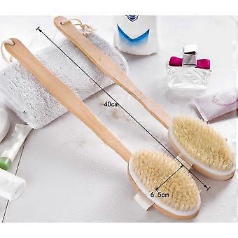 Shower Brush Boar Bristles Exfoliating Body Massager with Long Wooden Handle