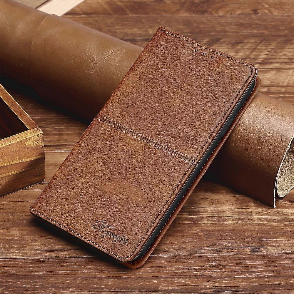 Case for iPhone 15 Plus Magnetic Leather Texture Light Brown