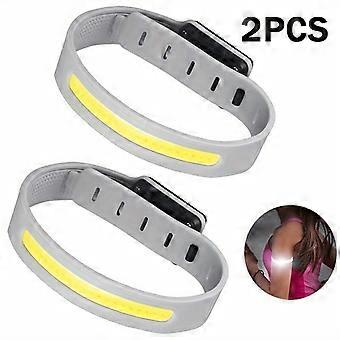 Pack of 2 Ultra-Light COB Wrist Lights  USB-C Rechargeable Safety Bracelet, 3 Modes, Single Button, Comfortable Strap for Running, Walking, Cycling an