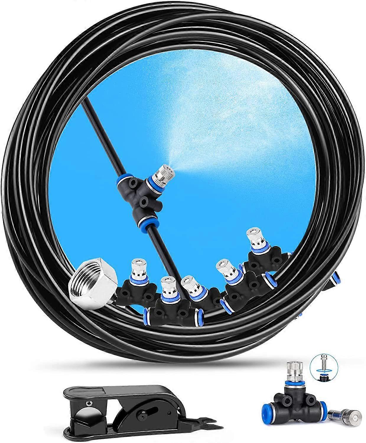 Outdoor atomizing spray system (8M) with 8 nozzles for atomization and cooling.