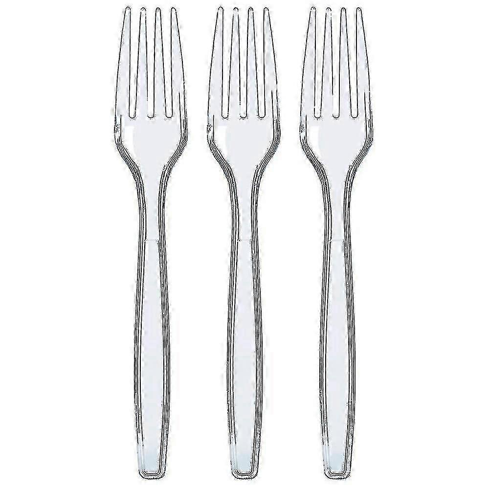 Z6 Lot de 100 fourchettes en plastique transparent, robustes et réutilisables