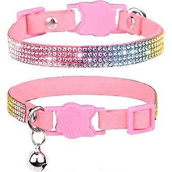 Cat Collar Breakaway Bling Diamond Rhinestone With Bell Adjustable For Cats And Kitten Girl Boy (pink)