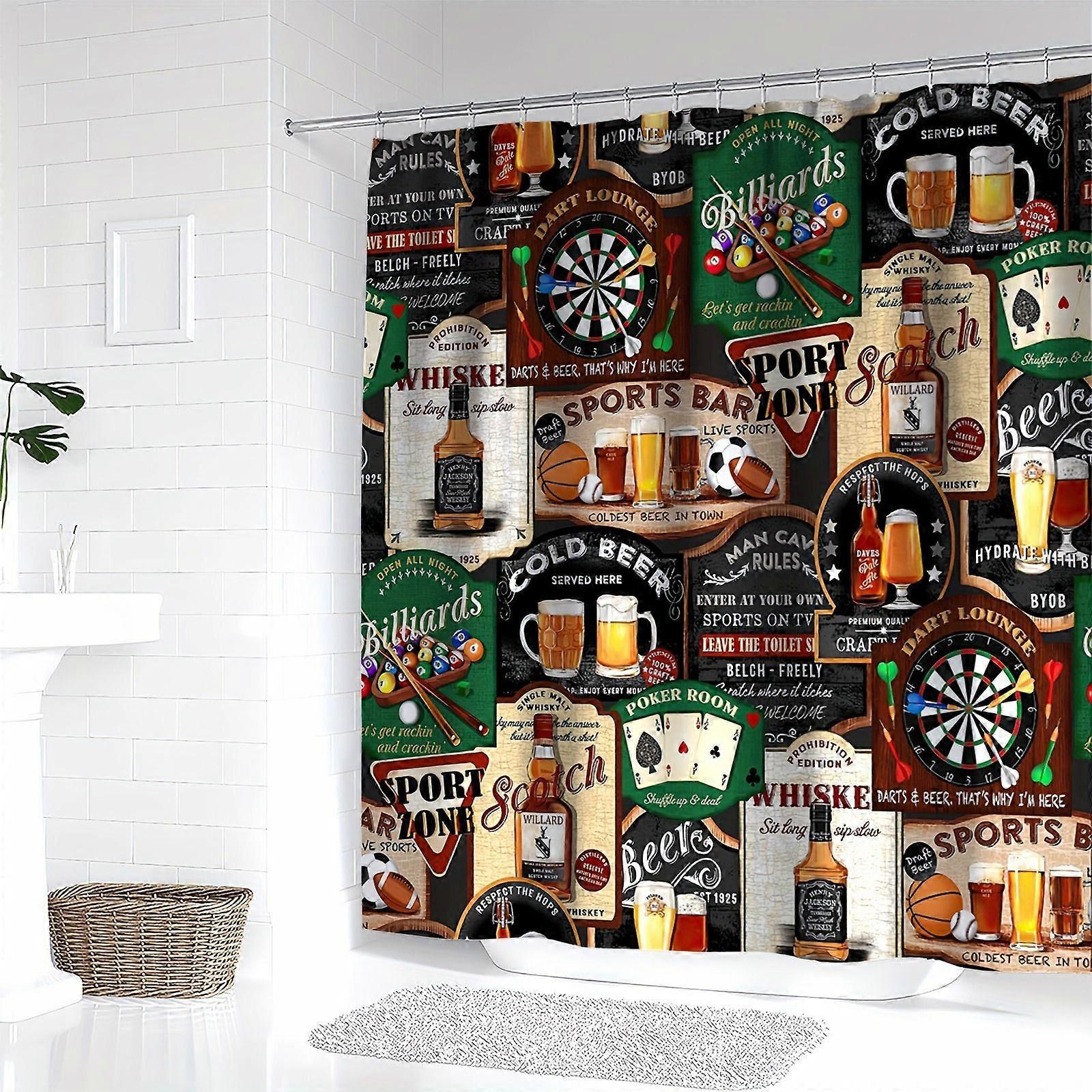 Vintage Bier & Billard Retro Polyester Duschvorhang
