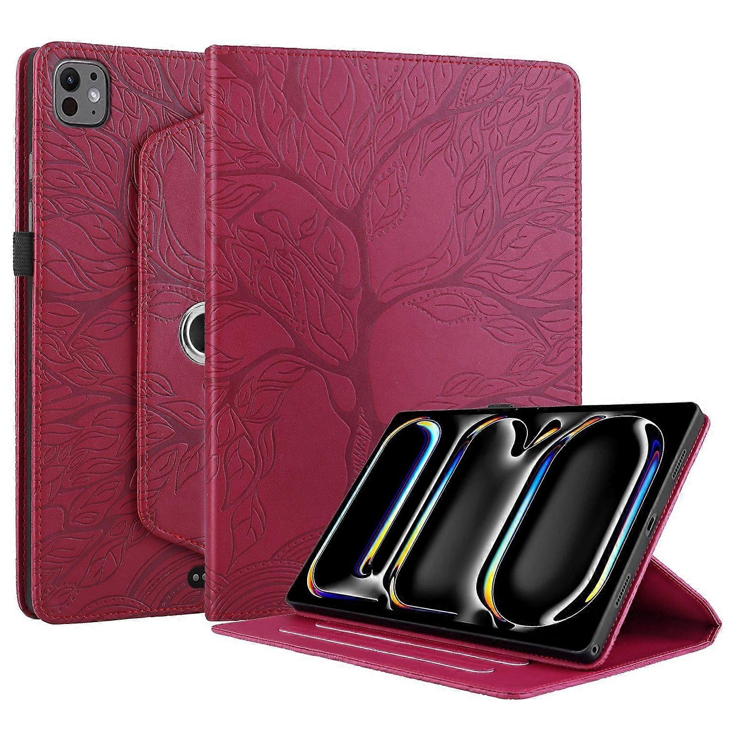 For Apple iPad Pro 11.0 inch 2024 360 Degree Rotation Tree Pattern Faux Leather Case Bag Red