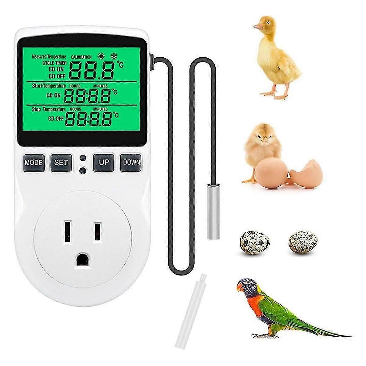 Digital temperature controller, backlit lcd screen thermostat heating cooling outlet plug for repti [MI]