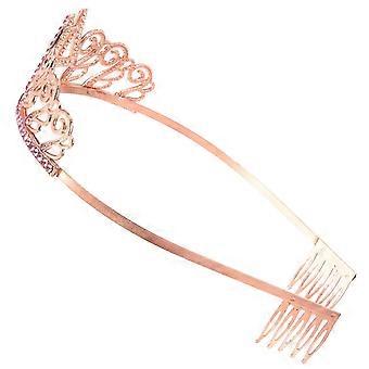 Geburtstags-Kristall-Strass-Tiara, Königinnenkrone, Tanzparty-Stirnband, Haarkamm, Anstecknadel, kompatibel mit Gastgeschenken zum 40. Geburtstag von Frauen (Roségold)