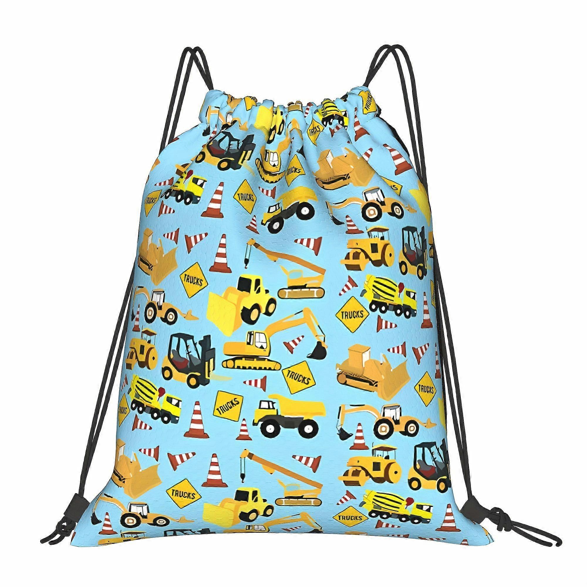 2D Excavator Truck Drawstring Backpack-Pqasd