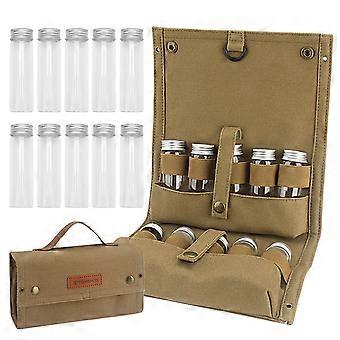 Tomshoo Durable Spice Storage Bag w 10 Bottles Outdoor Camping Portable Picnic Barbecue Seasoning Spice Bottle Storage Bag