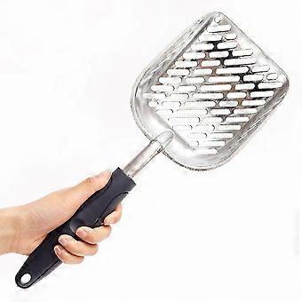 Metal Dog Cat Litter Scoop Poop Remover with Long Handle for Pets 36x13.5cm Black+Silver-acgn
