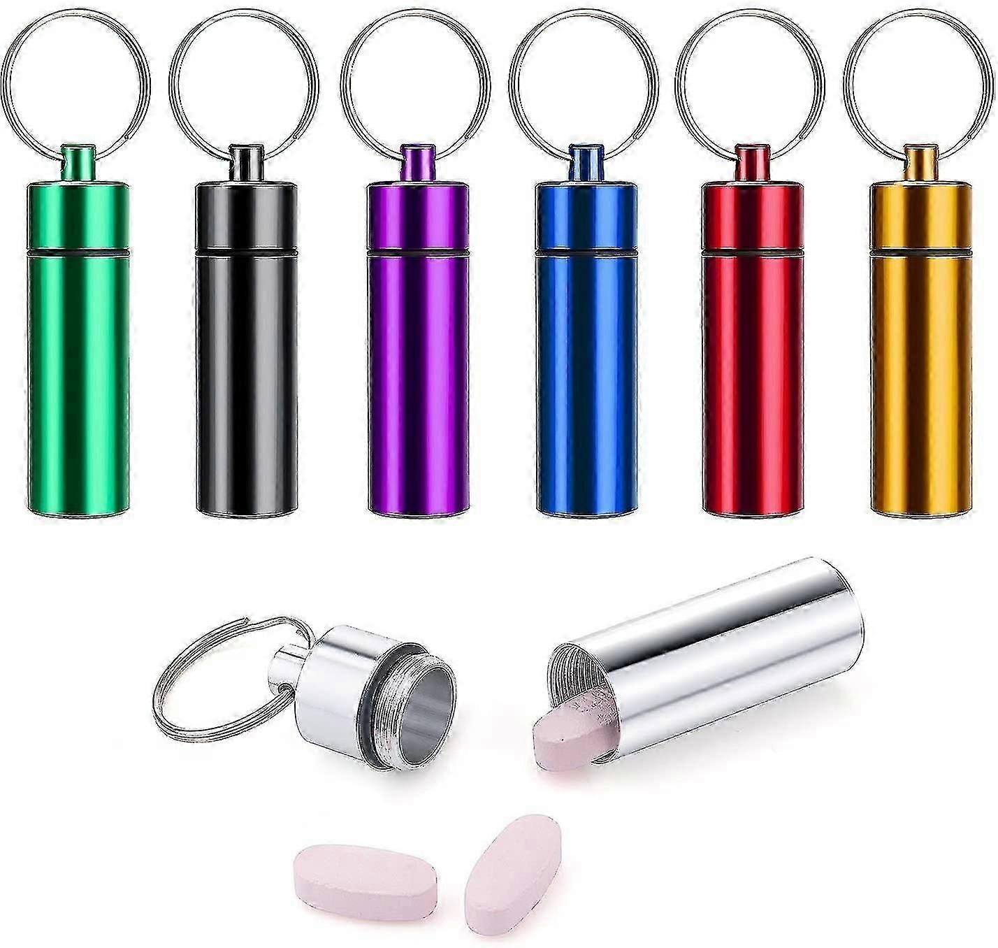 7Pcs Mini Metal Pill Box Keychain Set