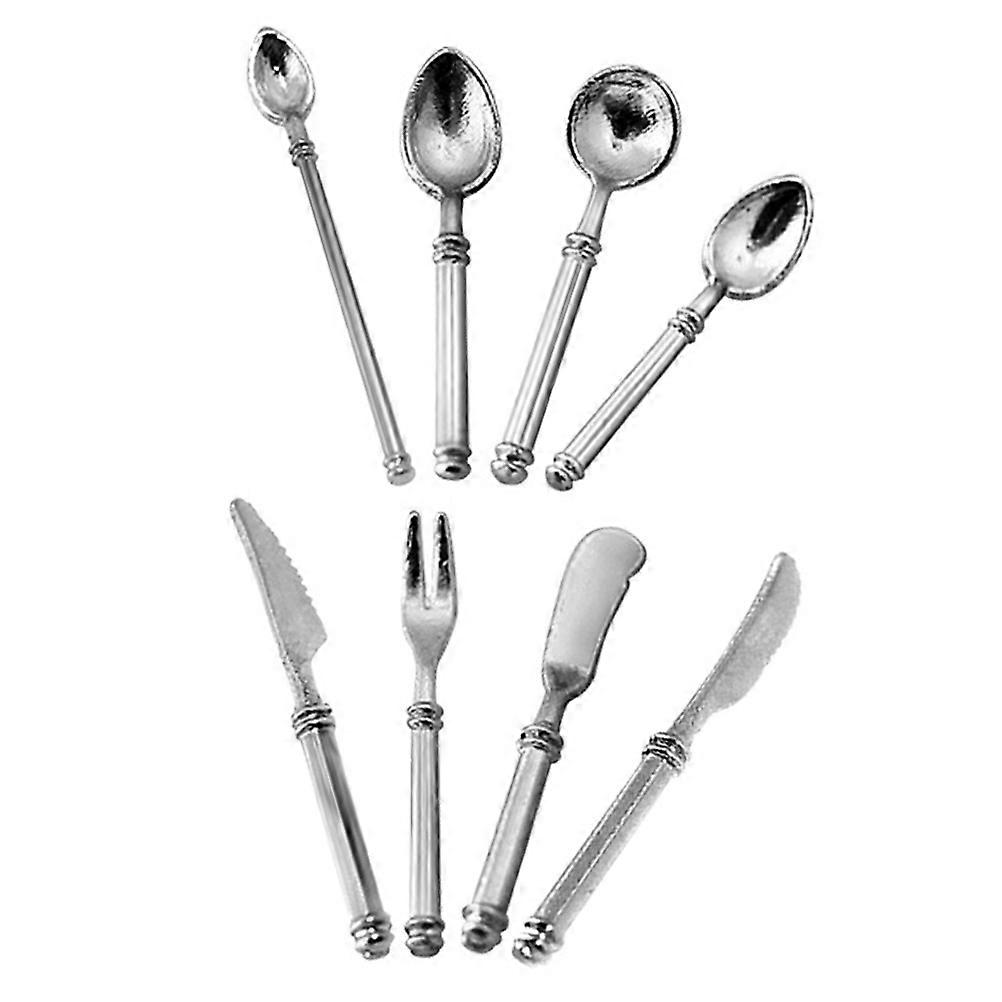 Doll House Tableware Miniature Tableware Model for Decor 1Set Silver