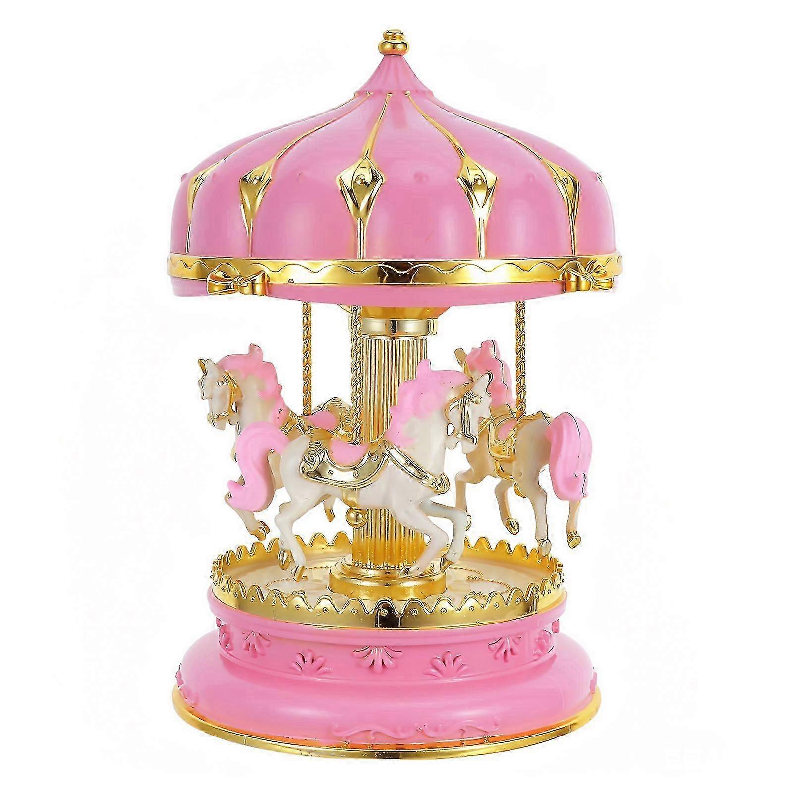 Chic Pink Carousel Rotating Music Box
