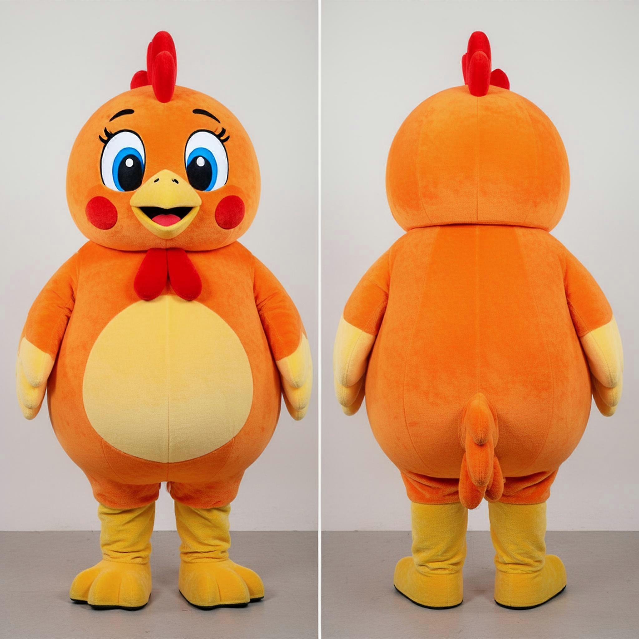 MASTICOT Rust Orange Fluffy Chicken Mascot