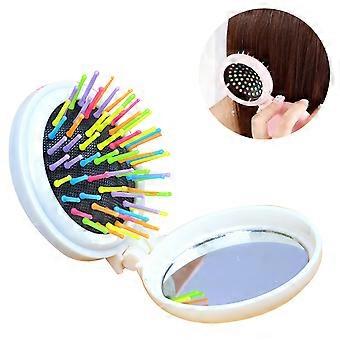 Folding Hair Brush With Built-In Mirror