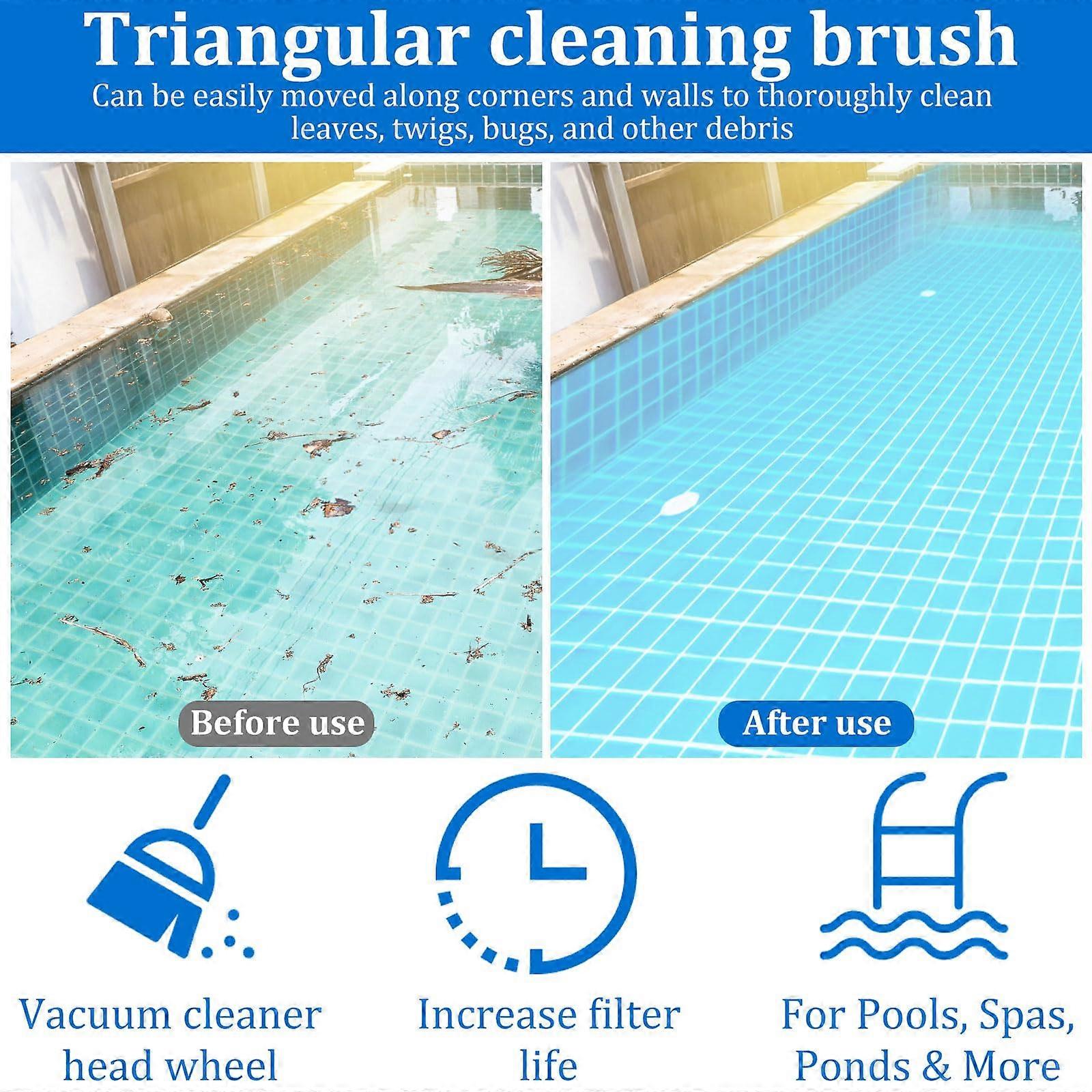 Triangular Pool Vacuum Head with Side Brush, Universal Hose Adapter, Efficient Corner Cleaning