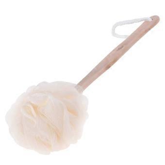 Bath Loofah Brush with Long Wooden Handle, Exfoliating Back Scrubber compatible with Shower, Quick Dry