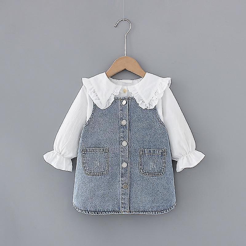 بيتر بان ياقة، قميص طويل الأكمام، فستان الدنيم للطفل