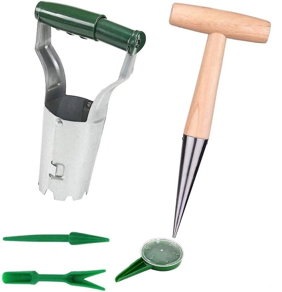 Automatic Bulb Planter, Articulated And Graduated, Hand Planter With Solid Wooden Handle, With Automatic