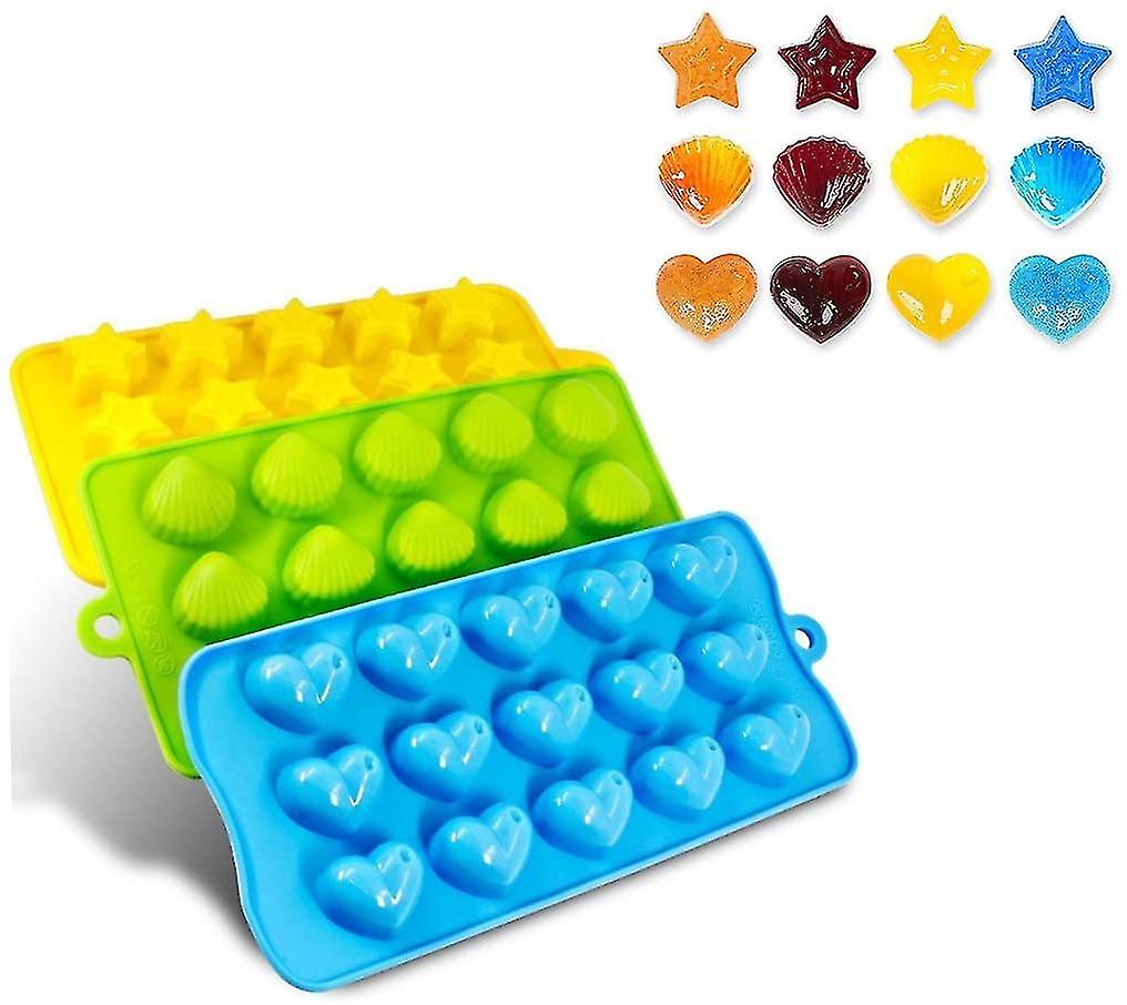 Set Of 3 Ice Cube Molds Trays - Silicone Molds Shapes Hearts, Stars, Shells - Ice Trays