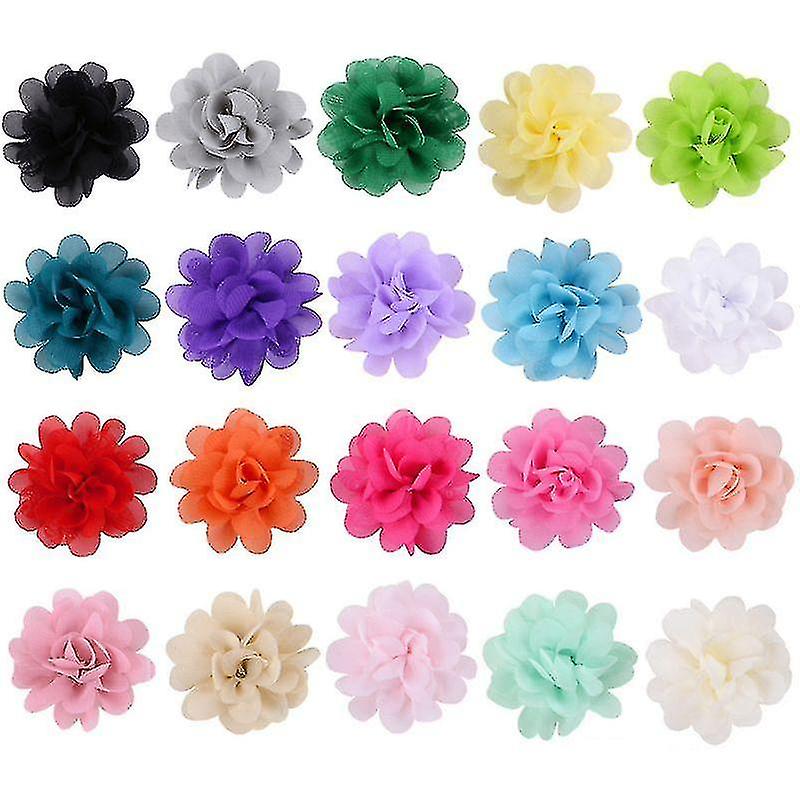 40pcs Chiffon Flower Ribbo Tiny Hair Clips