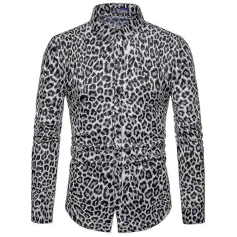 Herren Casual Langarmhemd mit Leopardenmuster