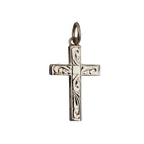 9ct Gold 20x13mm hand engraved solid block Cross