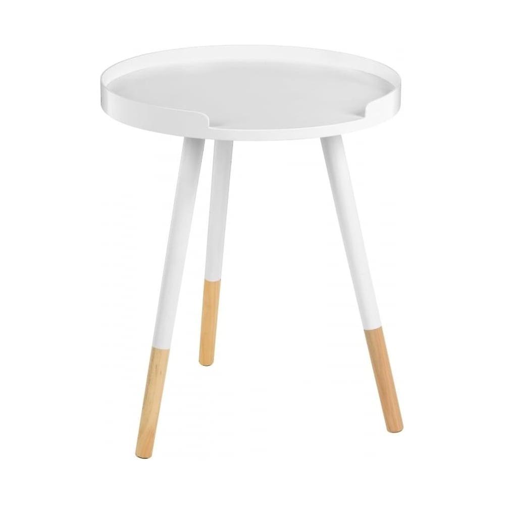 Fusion Living White Circular Tray Table With Beech Tipped Legs