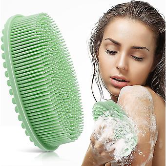 Cepillo de baño de silicona, cepillo de esponja vegetal cepillo corporal cepillo de masaje de cabeza 2 en 1 cepillo de champú para mujeres hombres todo tipo de piel (verde)