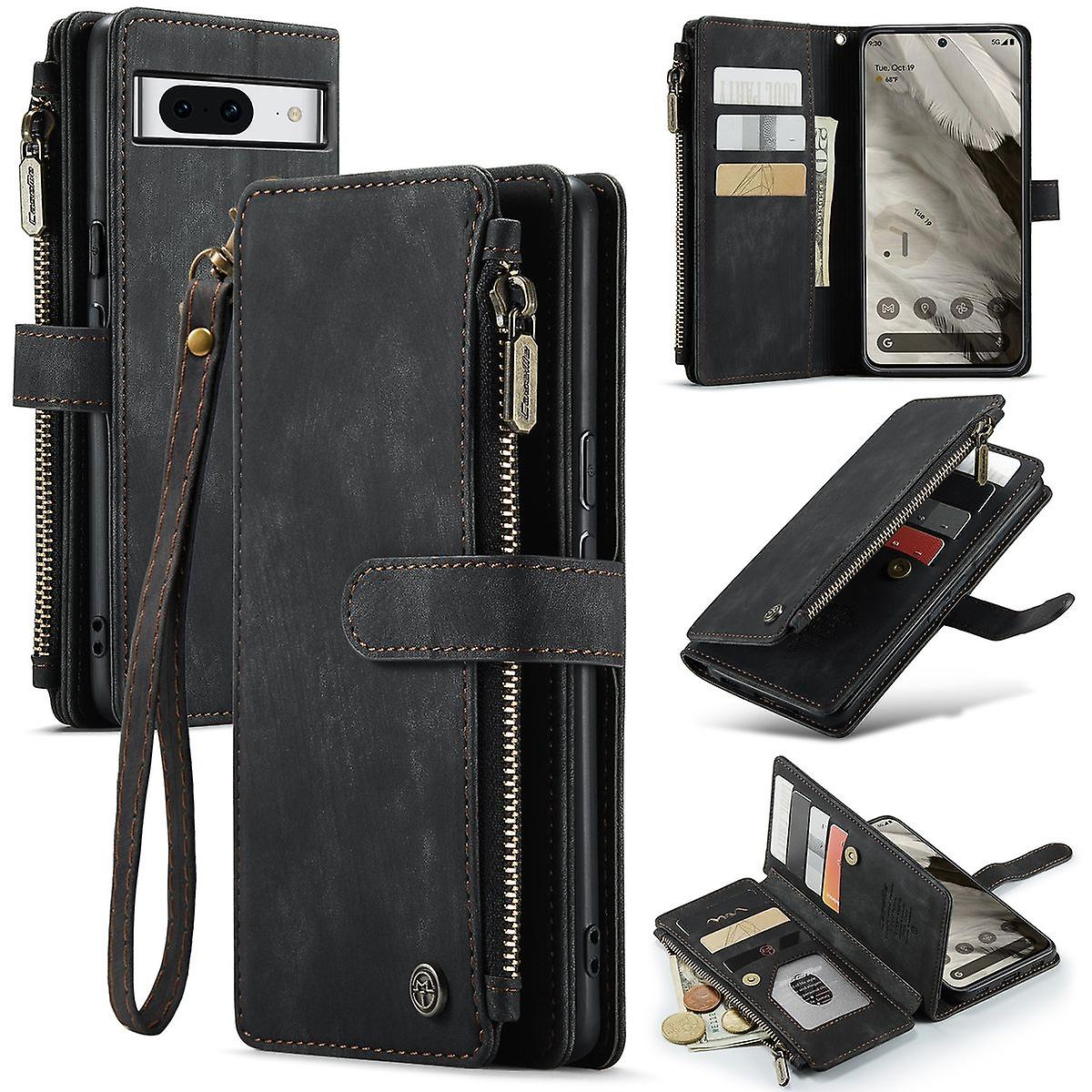 For Google Pixel 8 CaseMe Phone Case Faux Leather Case Case Black