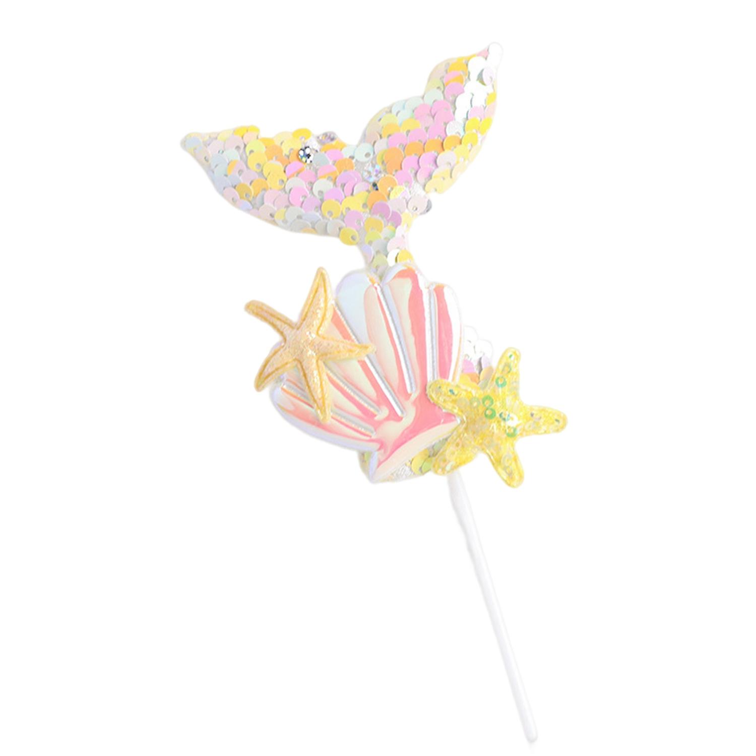 Cake Topper Colorful Sequin Shell Beautiful Handmade Baking Decoration DIY Mermaid Tail Cupcake Topp