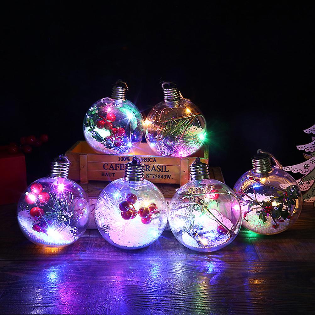 6Pcs Shining Christmas Balls with LED Light Pendants Refillable Ball Christmas Tree Hanging Ball Ornaments for Party