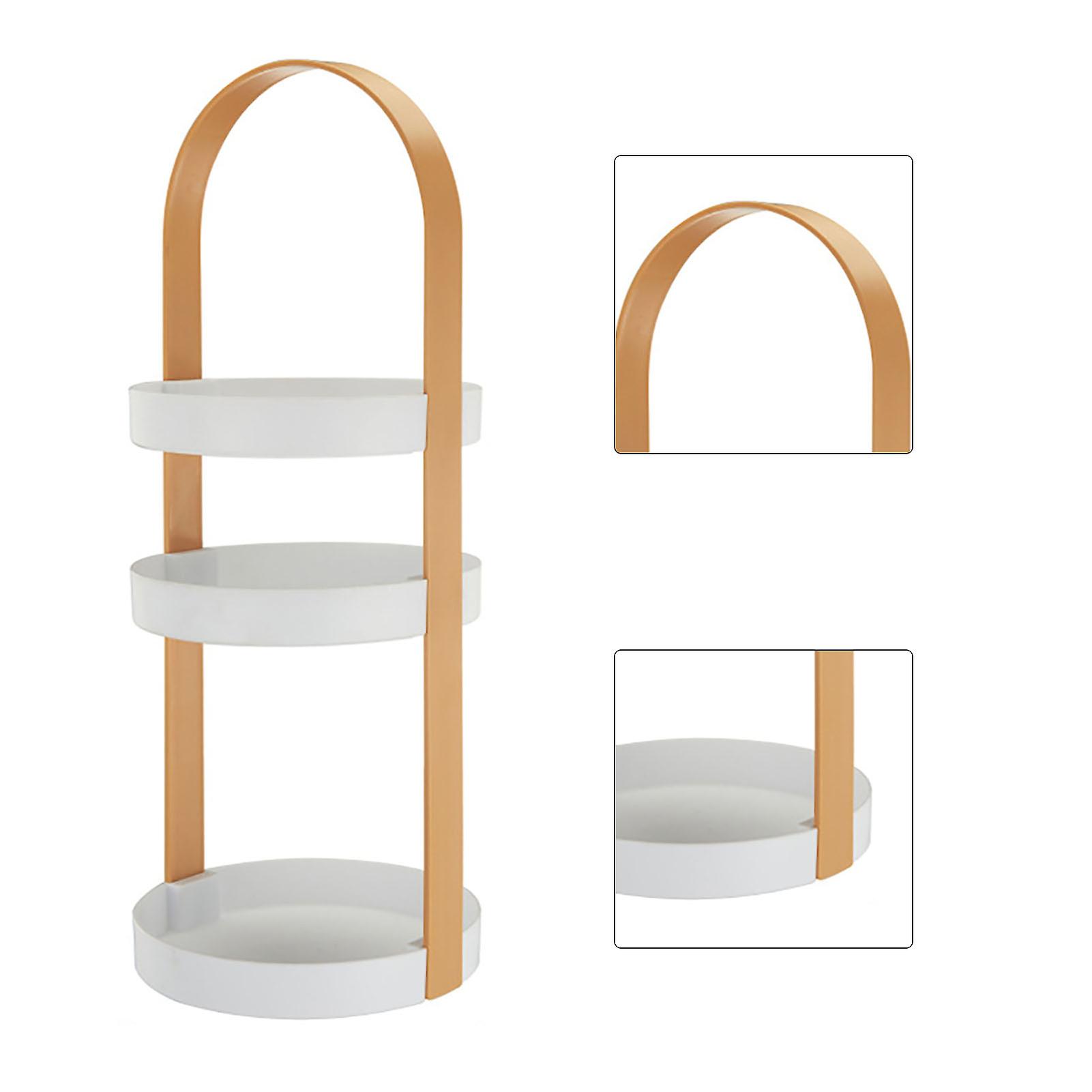 3 Layers Round Storage Rack Integral Handle 3 Layer Storage Round Stand for Bathroom Apricot 