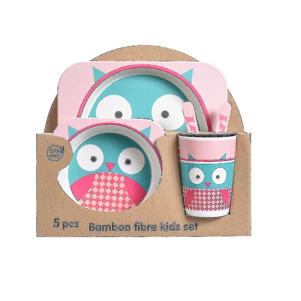 5pcs Set Of Bamboo Fiber Cartoon Pattern Children's Tableware Dinner Plate Multi-color Optional