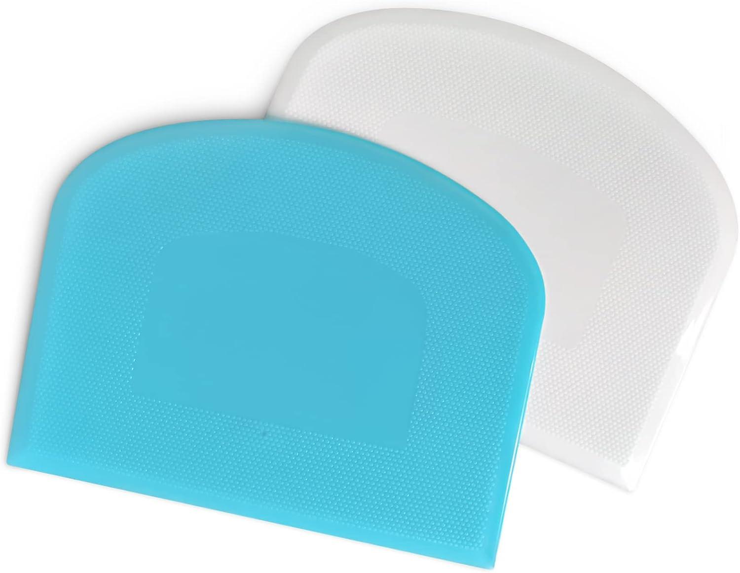 Bowl Spatula and Table Scraper, Plastic Multipurpose Kitchen Pastry Cutting Tool, Food Spatula for Dough Baking Cake Fondant Frosting,2pcs-White Blue