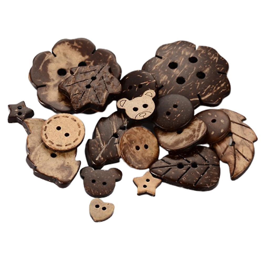 100x Coconut Shell Decorative Buttons Craft Sewing Scrapbooking Mixed Shapes