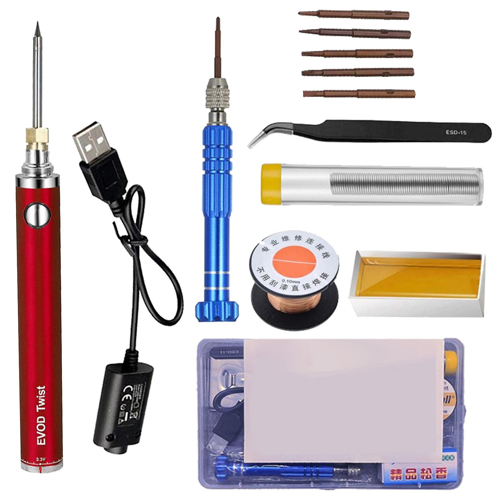 Portable Soldering Iron Kit Fast Heating Solder Wire in Storage Case Red