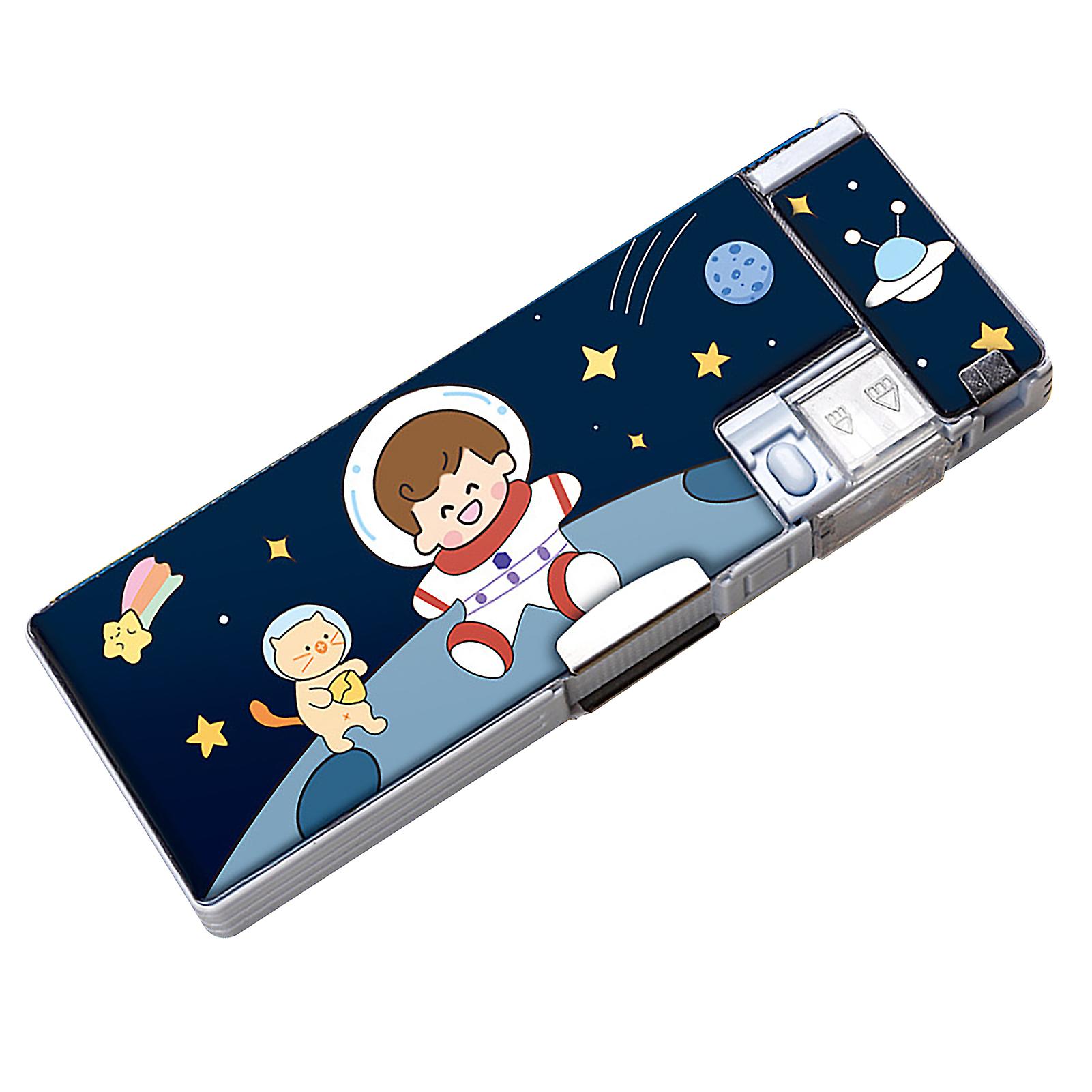 Pencil Bag Cute Cartoon Style Double Sided Inbuilt Sharpener Portable Large Capacity Large Pencil Case for Kids School Spaceman 