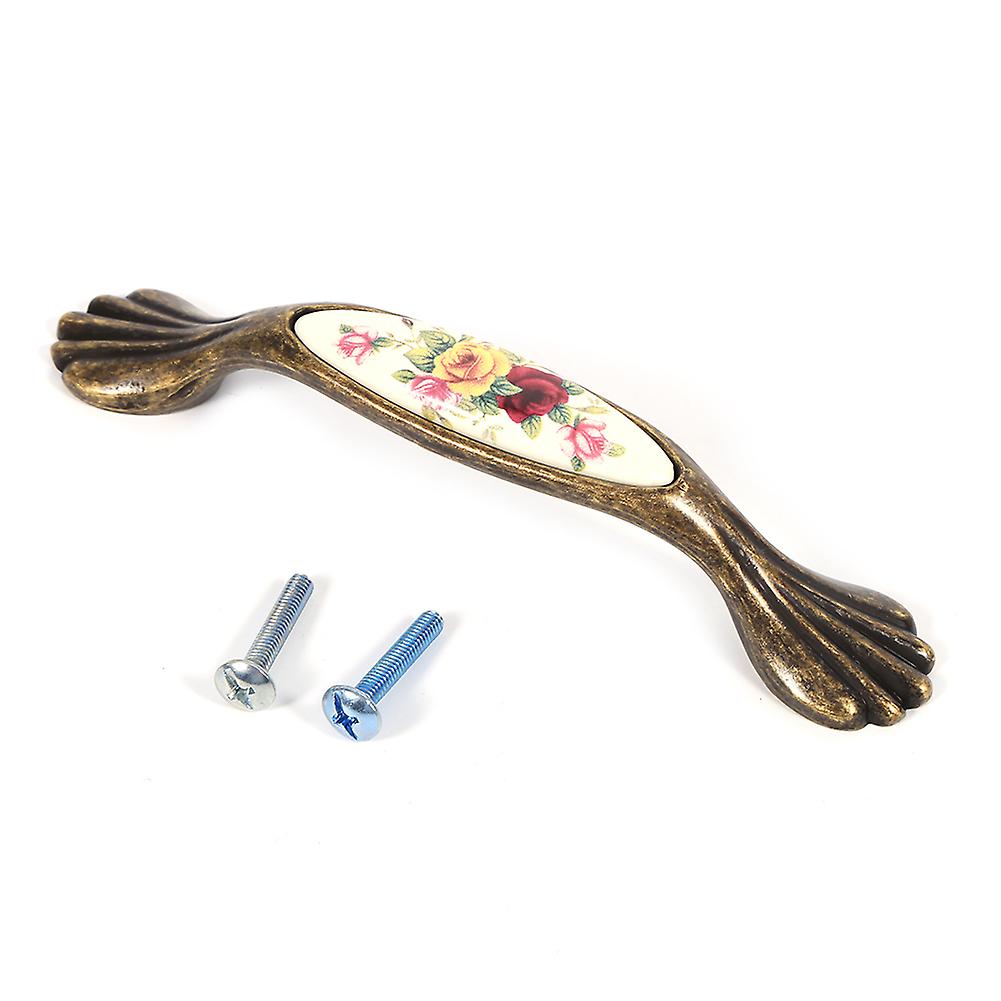 Flower Ceramic Bronze DIY Door Handles Cabinet Cupboard Drawer Wardrobe Knobs Pull 6#